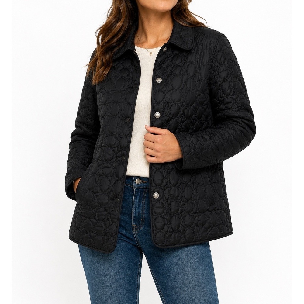 Coach Signature C Quilted Jacket Black Snap Front Coat Women’s Large